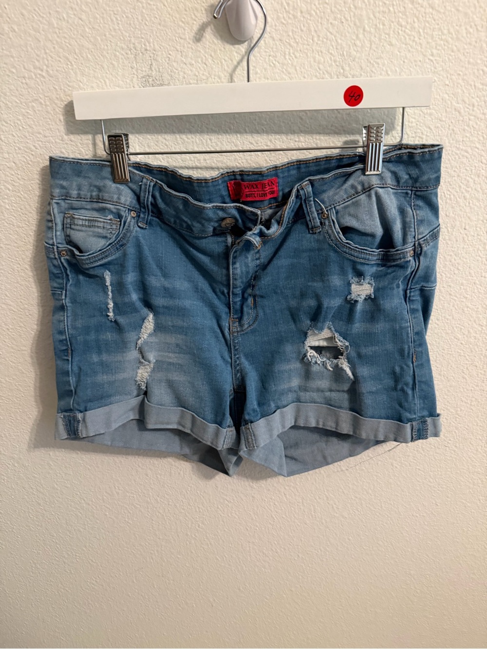 Wax Jean Light Blue Distressed Roll-Hem Denim Shorts